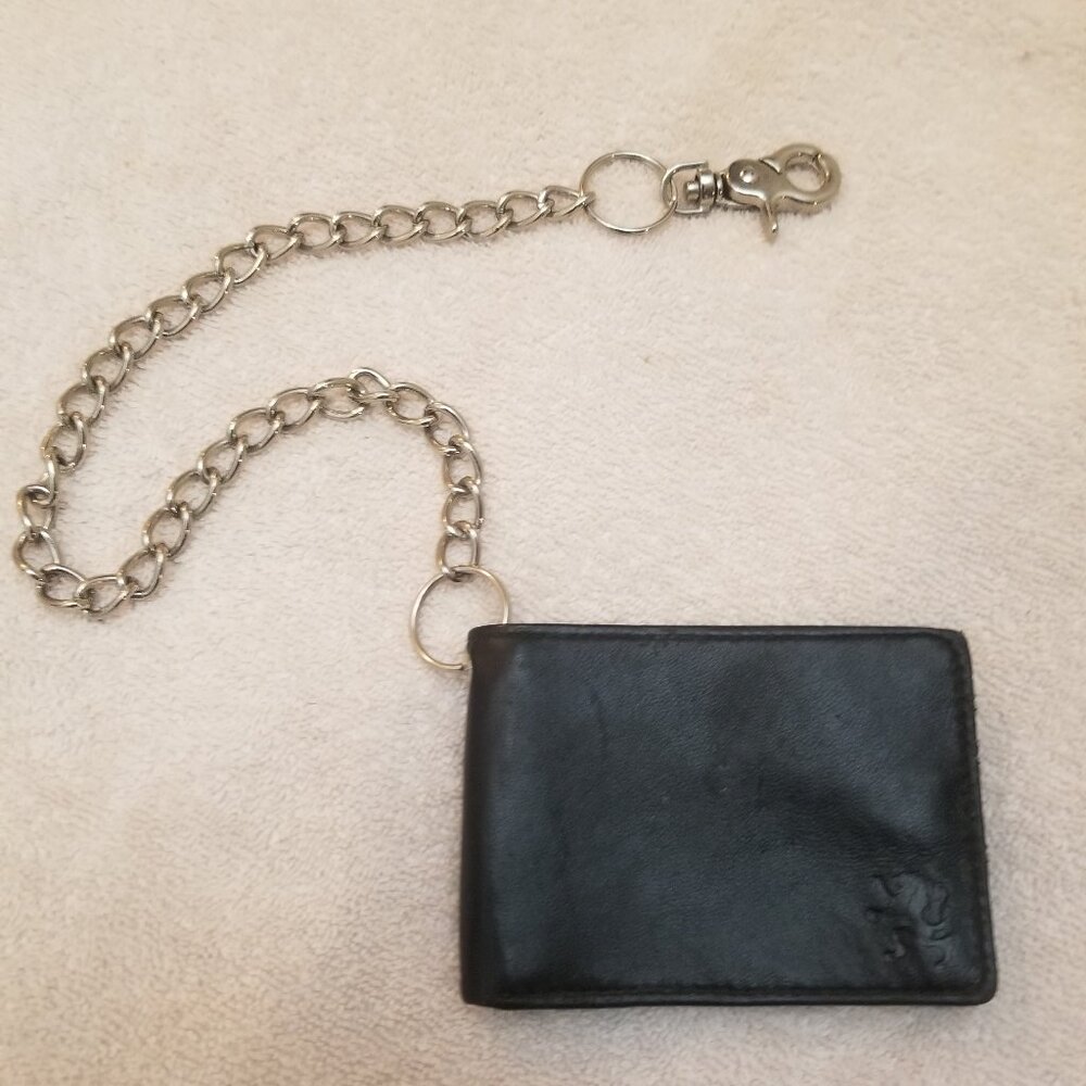 Leather Bi Fold Biker Wallet w/Chain